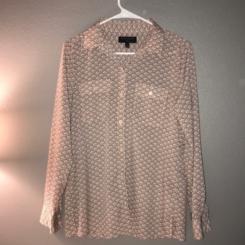 Pink with black lines. classic fit collared shirt